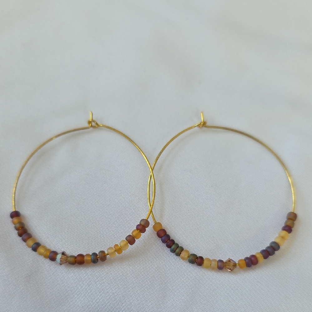 Colorful Beaded Boho Lightweight Gold Hoop Earrings